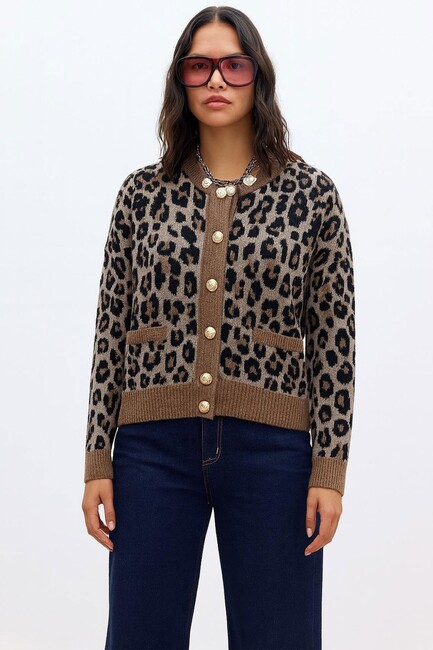 Kadın Leopar Desenli Hırka 25K0083K1 Kahve (1)