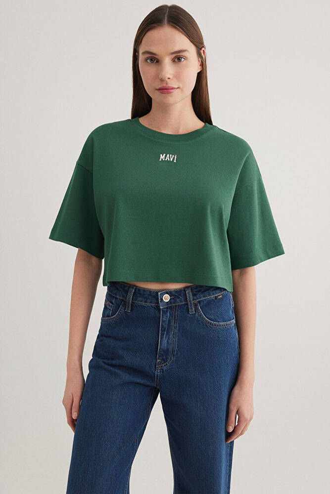 Kadın Logo Baskılı Crop Tişört 1611585-71874 Yeşil 