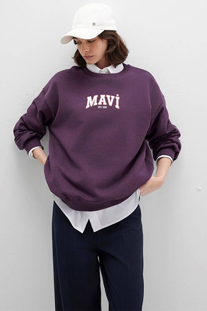 Kadın Logo Baskılı Sweat 1S10372-70635 Mor 