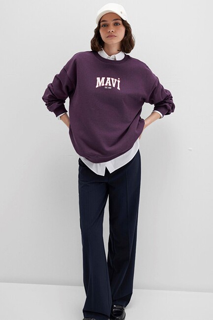 Kadın Logo Baskılı Sweat 1S10372-70635 Mor - Thumbnail