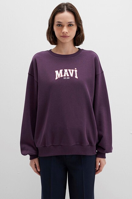 Kadın Logo Baskılı Sweat 1S10372-70635 Mor - Thumbnail