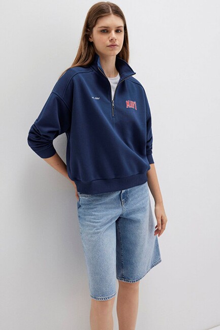 Kadın Logo Baskılı Sweat 1S10373-70488 Lacivert - Thumbnail