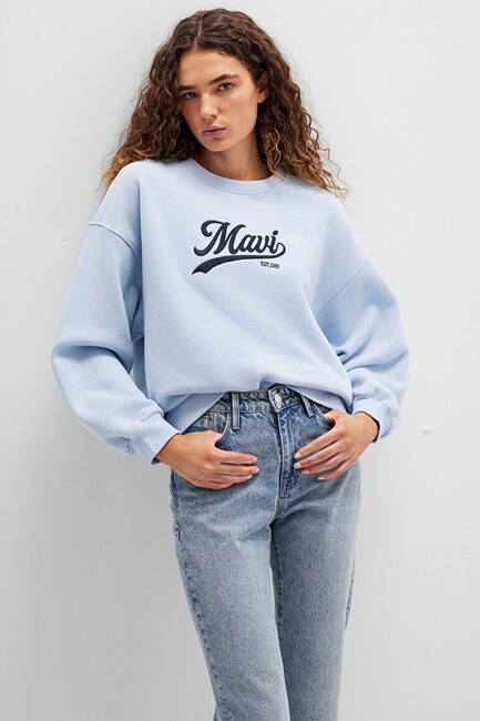 Kadın Logo Baskılı Sweat 1S10419-70813 Mavi - Thumbnail