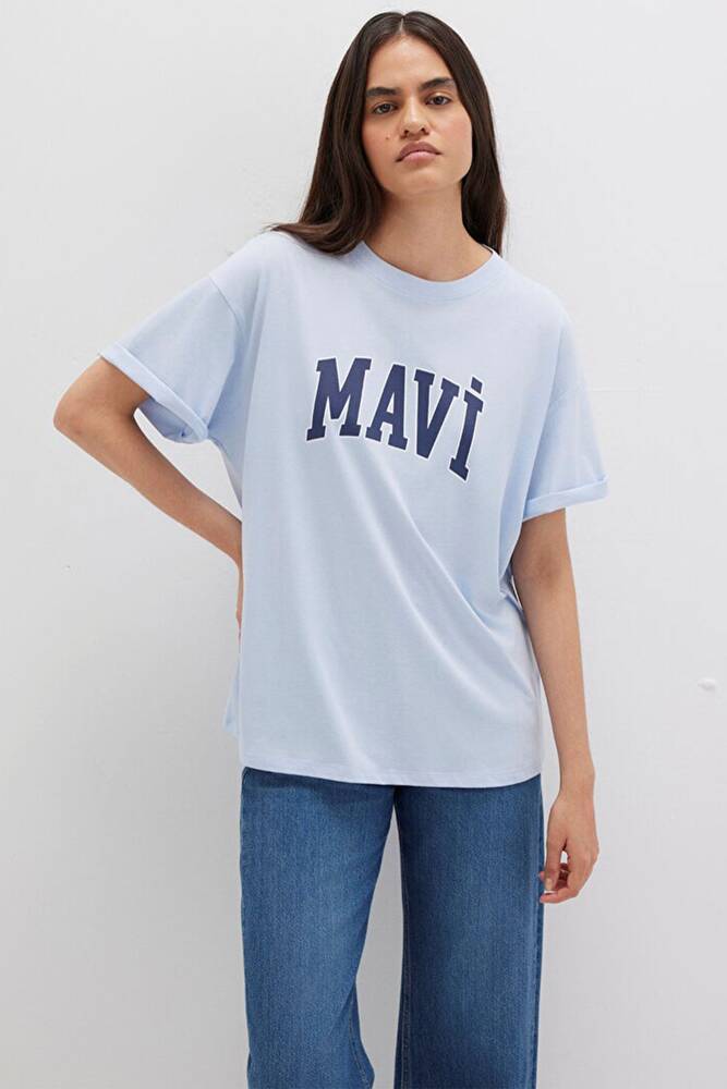 Kadın Mavi Baskılı Tişört 1600843-70717 Mavi 