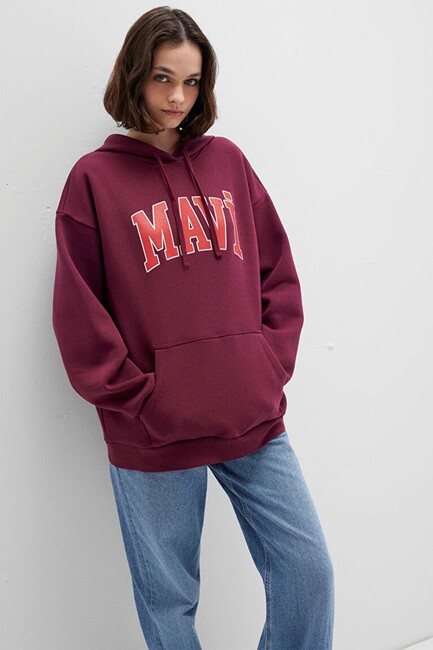 Kadın Mavi Kapüşonlu Sweat 1600361-90705 Bordo - Thumbnail