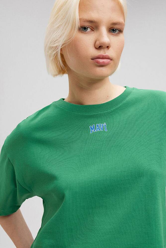 Kadın Mavi Logo Baskılı Crop Tişört 1611585-71882 Yeşil 
