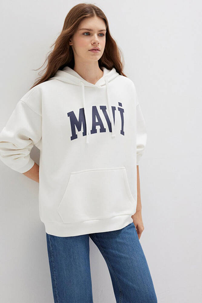 Kadın Mavi Logo Kapüşonlu Sweat 1600361-81964 Beyaz 