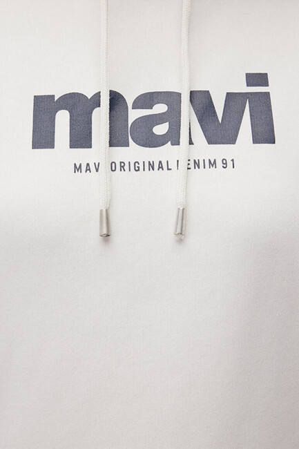 Kadın Mavi Logo Baskılı Kapüşonlu Sweat 168334-81964 Beyaz - Thumbnail