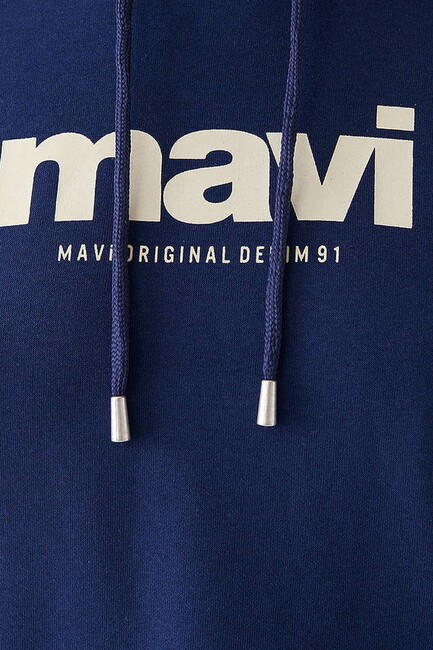 Kadın Mavi Logo Baskılı Kapüşonlu Sweatshırt 168334-70488 Lacivert - Thumbnail