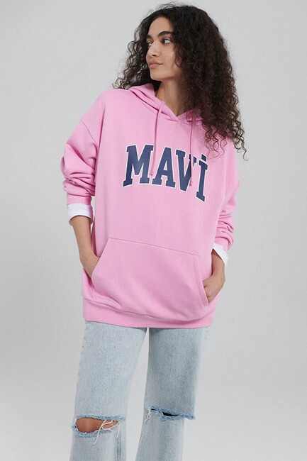 Kadın Mavi Logo Baskılı Sweat 1600361-71038 Pembe - Thumbnail