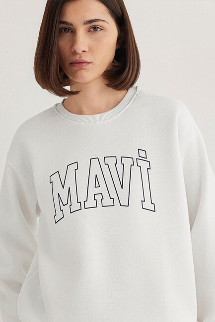 Kadın Mavi Logo Baskılı Sweat 1611192-70057 Beyaz - Thumbnail
