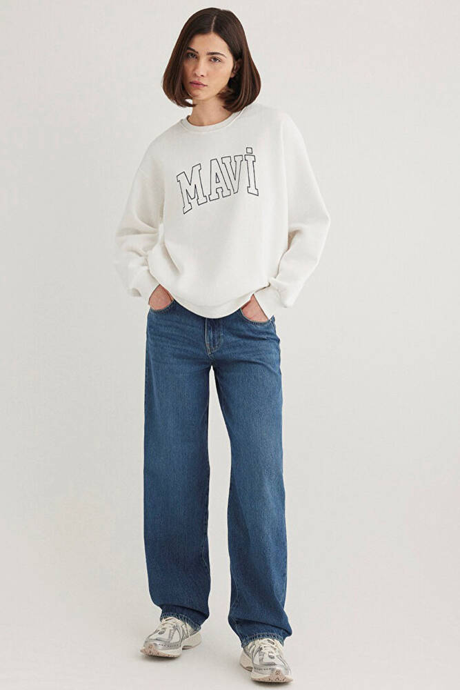 Kadın Mavi Logo Baskılı Sweat 1611192-70057 Beyaz 