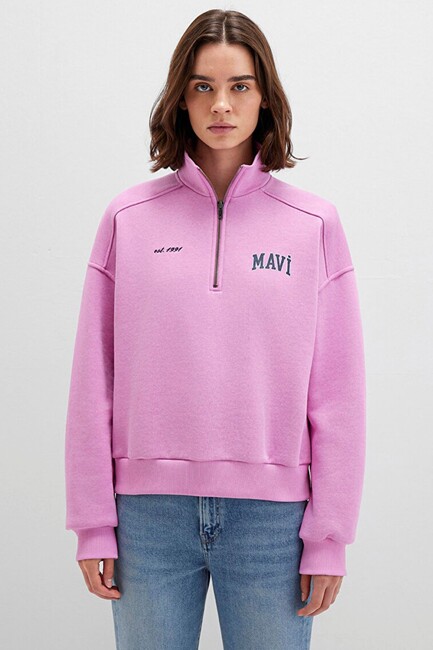 Kadın Mavi Logo Baskılı Sweat 1S10373-71067 Pembe - Thumbnail