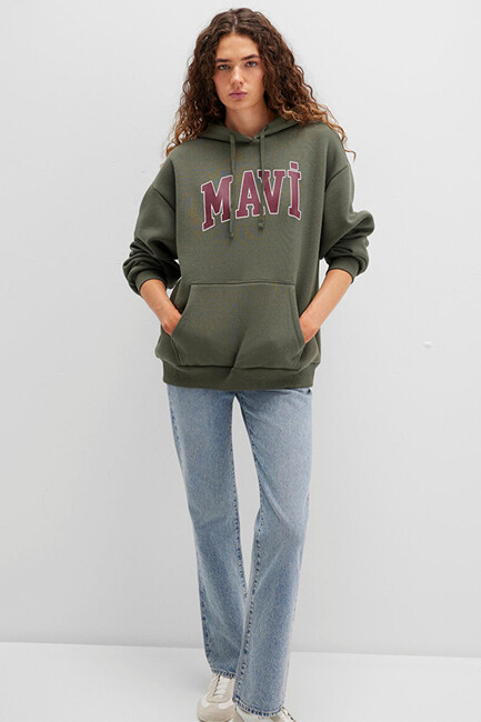 Kadın Mavi Logo Kapüşonlu Sweat 1600361-71581 Haki - Thumbnail