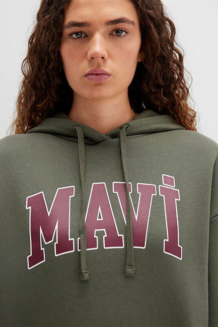 Kadın Mavi Logo Kapüşonlu Sweat 1600361-71581 Haki - Thumbnail