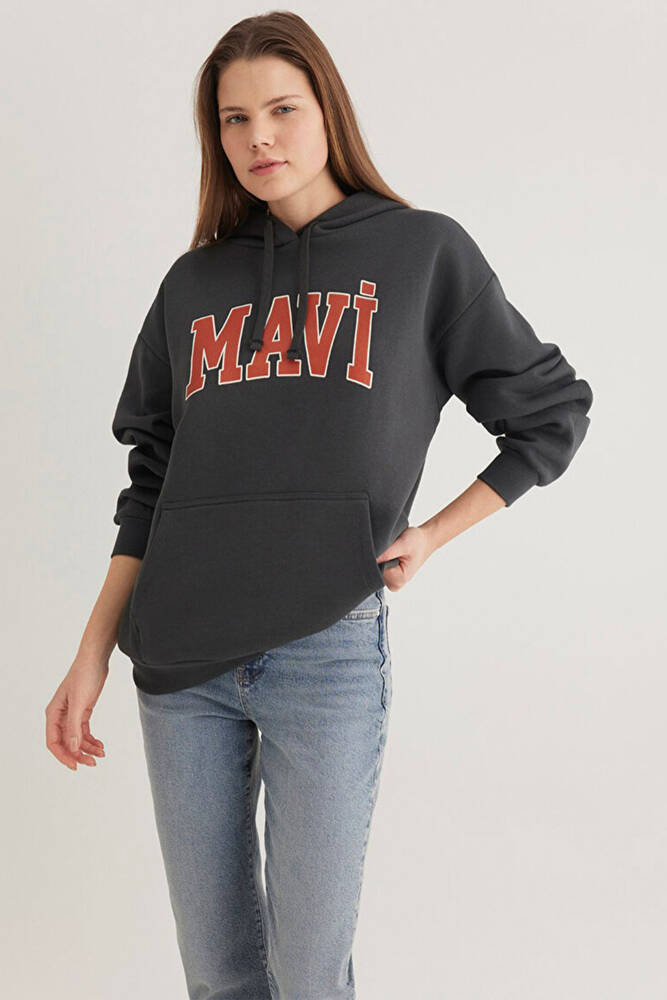 Kadın Mavi Logo Kapüşonlu Sweat 1600361-80106 Gri 