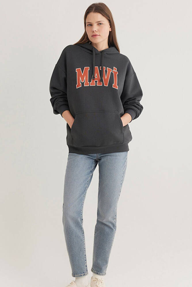 Kadın Mavi Logo Kapüşonlu Sweat 1600361-80106 Gri 