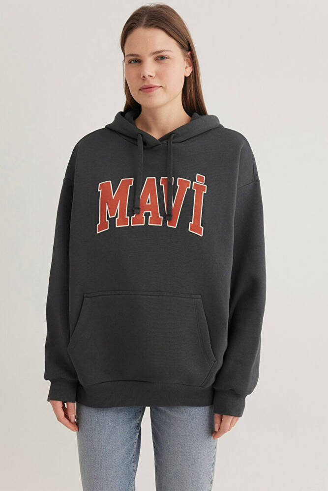 Kadın Mavi Logo Kapüşonlu Sweat 1600361-80106 Gri 