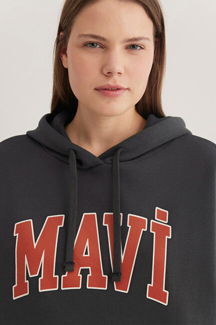 Kadın Mavi Logo Kapüşonlu Sweat 1600361-80106 Gri - Thumbnail