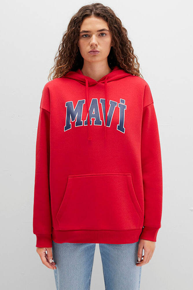 Kadın Mavi Logo Kapüşonlu Sweat 1600361-82054 Kırmızı 
