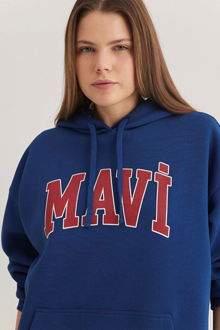 Kadın Mavi Logo Kapüşonlu Sweat 1600361-82625 Lacivert - Thumbnail