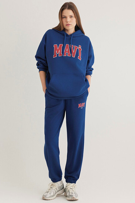 Kadın Mavi Logo Kapüşonlu Sweat 1600361-82625 Lacivert - Thumbnail