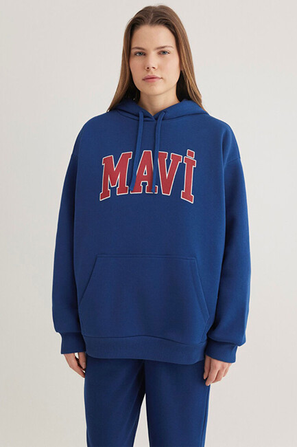 Kadın Mavi Logo Kapüşonlu Sweat 1600361-82625 Lacivert - Thumbnail
