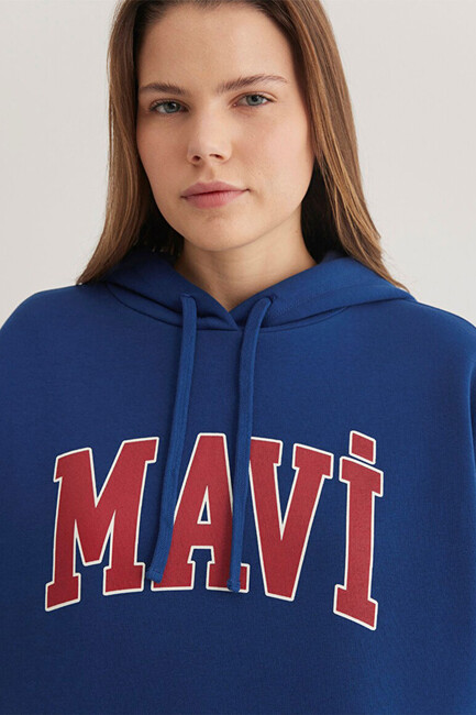 Kadın Mavi Logo Kapüşonlu Sweat 1600361-82625 Lacivert - Thumbnail