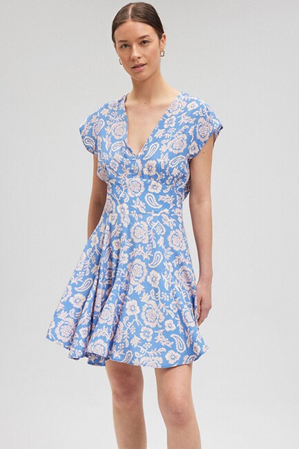 Kadın Mini Dokuma Elbise 1310338-87014 Mavi - Thumbnail