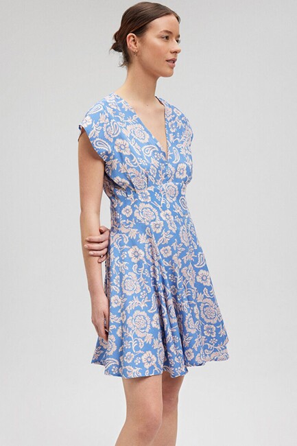 Kadın Mini Dokuma Elbise 1310338-87014 Mavi - Thumbnail