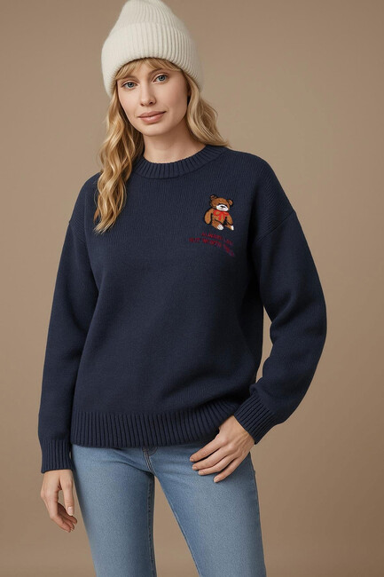 Kadın Nakışlı Kazak 25K0313K1 Mavi (1)