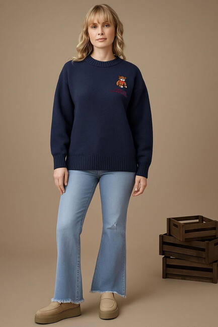 Kadın Nakışlı Kazak 25K0313K1 Mavi (2)