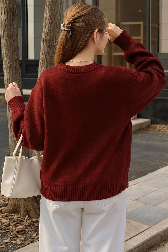 Kadın Nakışlı Kazak 25K0314K1 Bordo  Kadın Nakışlı Kazak 25K0314K1 Bordo