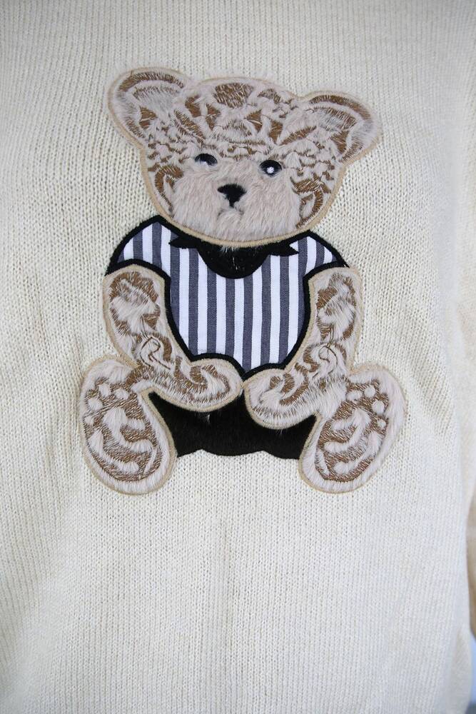 Kadın Nakışlı Kazak 25K0314K1 Ekru  Kadın Nakışlı Kazak 25K0314K1 Ekru