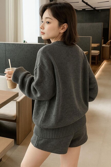 Kadın Nakışlı Kazak 25K0314K1 Gri - Thumbnail