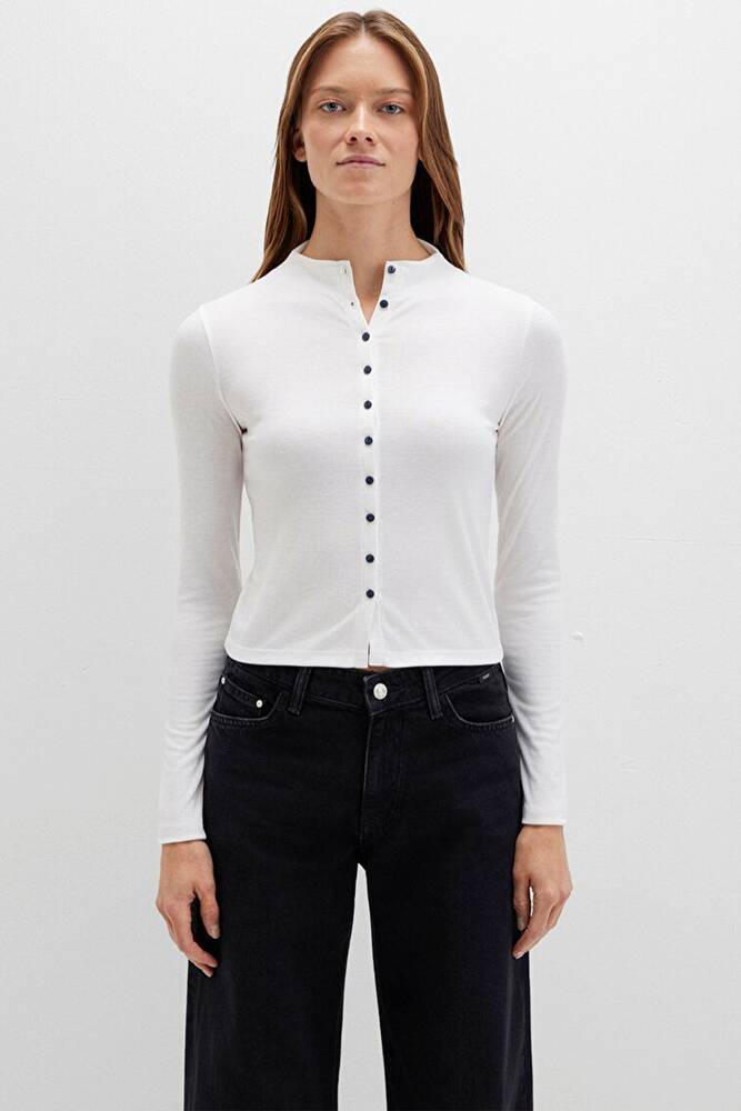 Kadın Önü Düğmeli Modelli Penye 1613695-70057 Ekru 