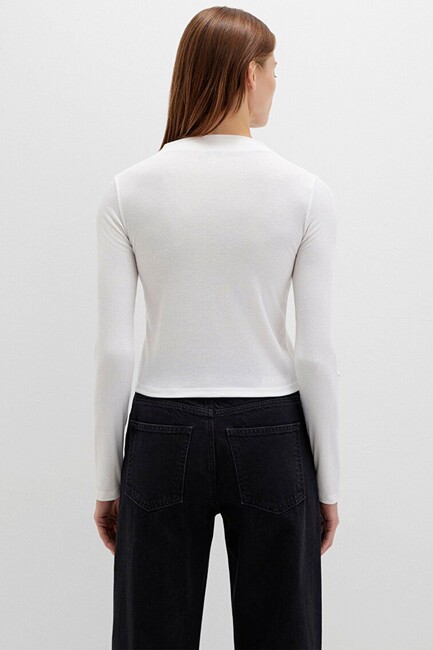 Kadın Önü Düğmeli Modelli Penye 1613695-70057 Ekru - Thumbnail