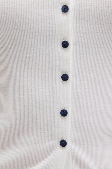 Kadın Önü Düğmeli Modelli Penye 1613695-70057 Ekru - Thumbnail