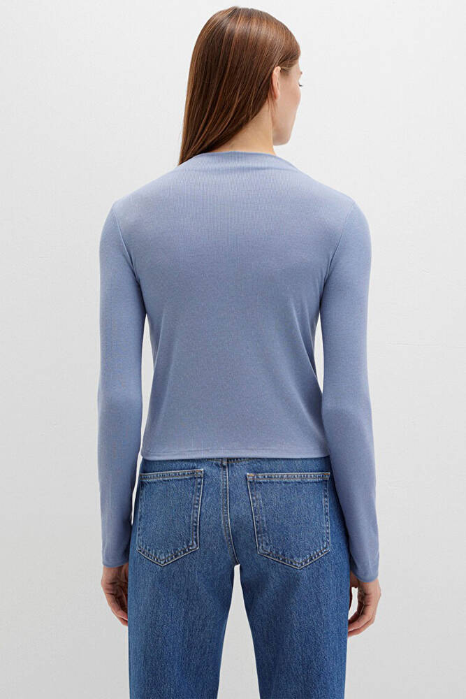 Kadın Önü Düğmeli Modelli Penye 1613695-86802 Mavi 