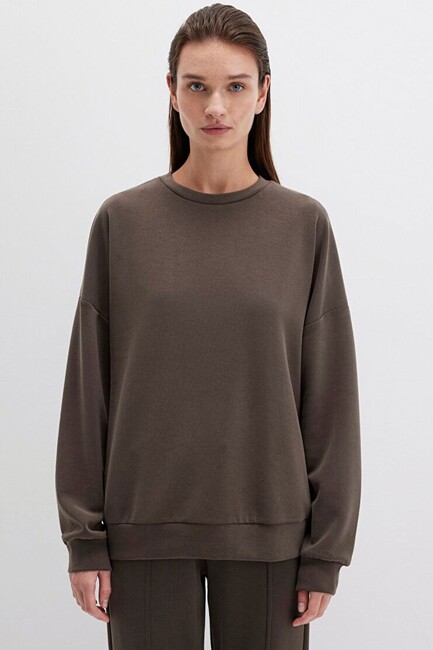 Kadın Oversize Sweat 168837-90707 Kahve - Thumbnail