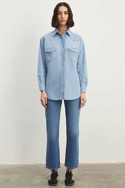 Kadın Patricia Classic Denim Gömlek 1210784-87099 Mavi - Thumbnail