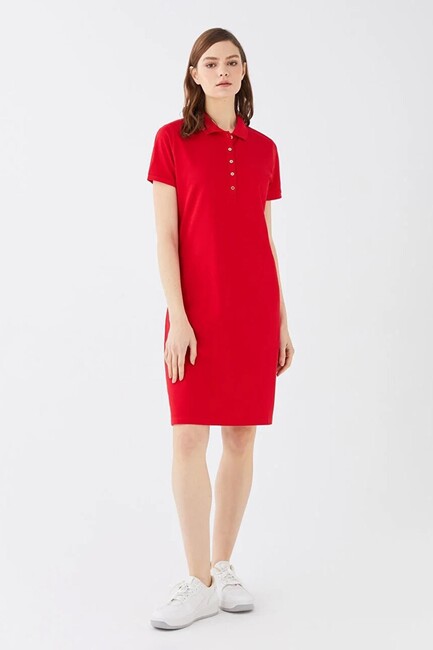 Fashion Friends - Kadın Polo Yaka Elbise 24Y0499K1 Kırmızı 
