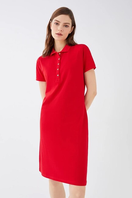 Fashion Friends - Kadın Polo Yaka Elbise 24Y0499K1 Kırmızı (1)