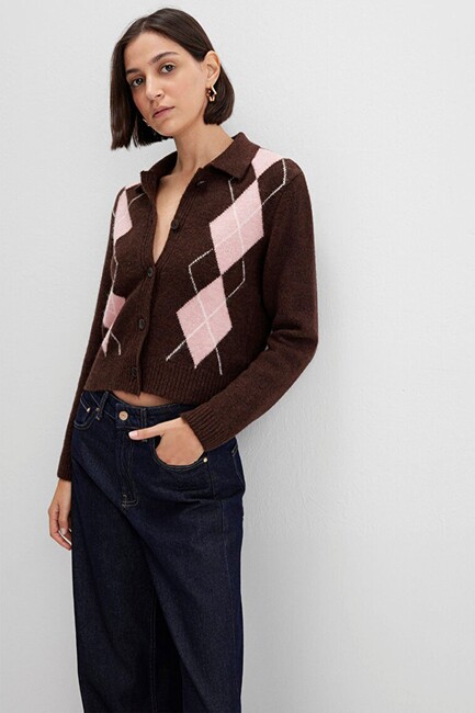 Kadın Polo Yaka Hırka 1710825-70244 Kahve (1)