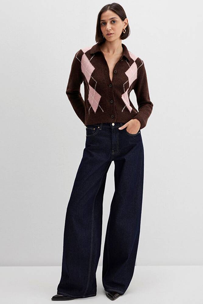 Kadın Polo Yaka Hırka 1710825-70244 Kahve 