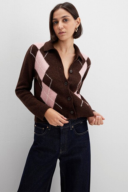 Kadın Polo Yaka Hırka 1710825-70244 Kahve (3)