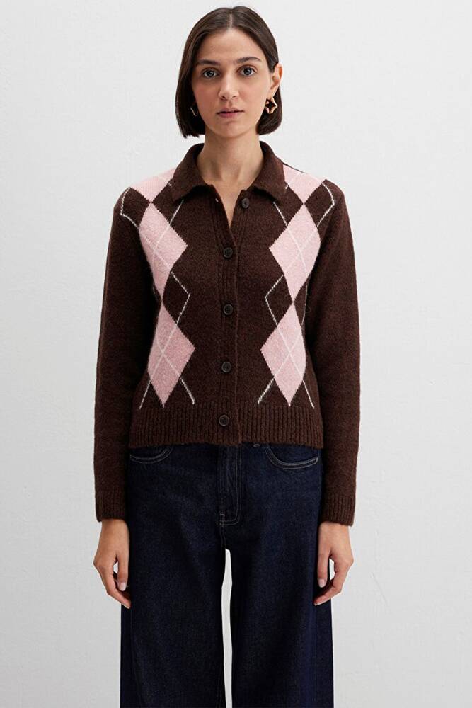 Kadın Polo Yaka Hırka 1710825-70244 Kahve 