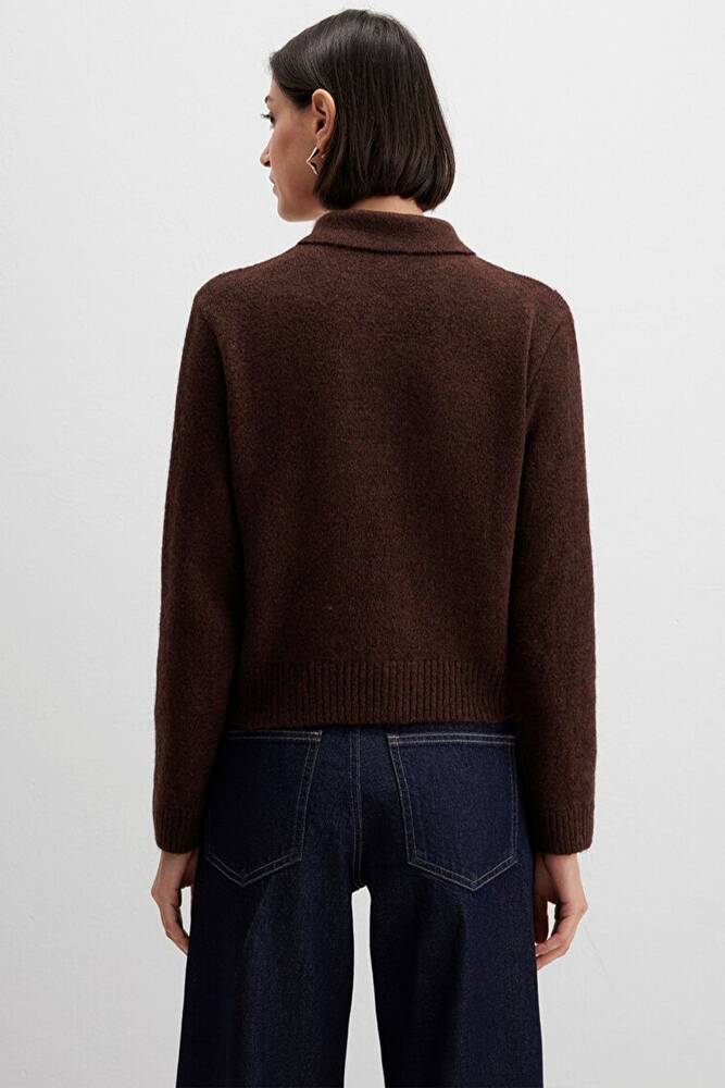 Kadın Polo Yaka Hırka 1710825-70244 Kahve 