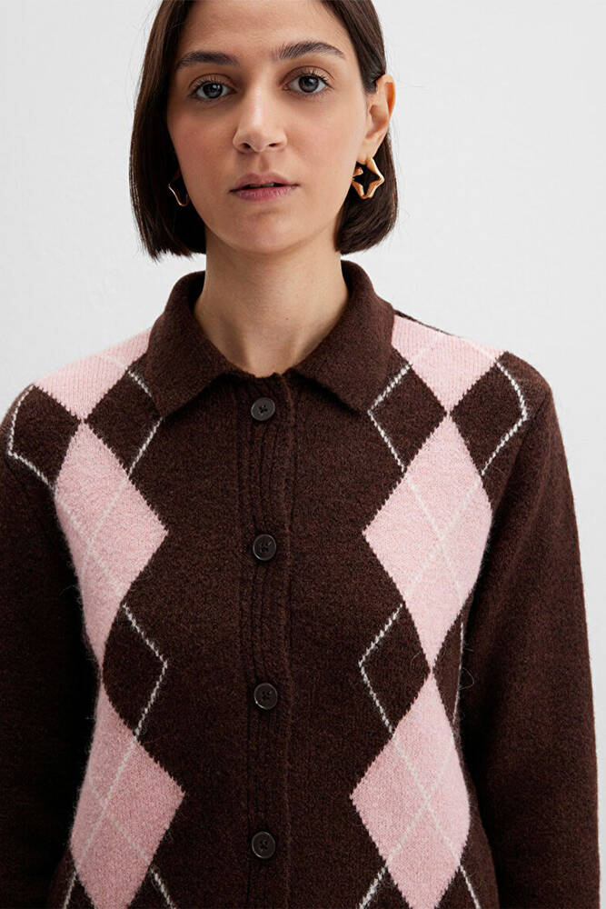 Kadın Polo Yaka Hırka 1710825-70244 Kahve 