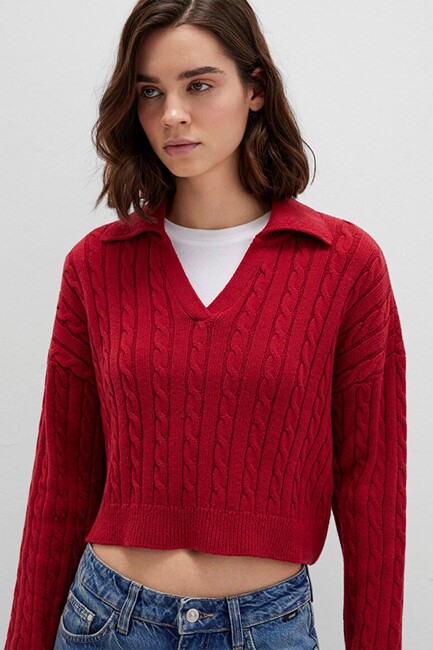 Kadın Polo Yaka Kazak 1710717-70391 Kırmızı (2)